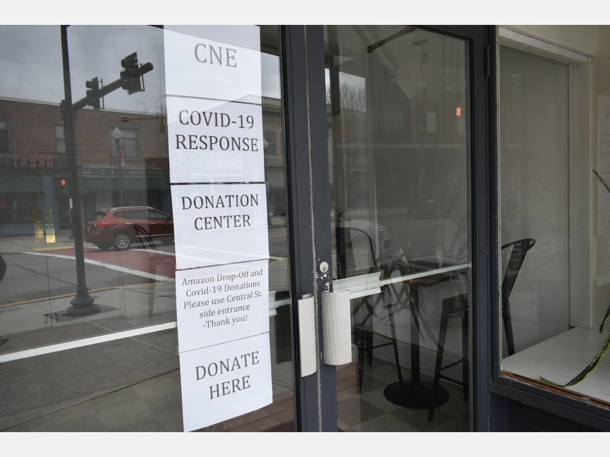 A storefront in downtown Milford that was collecting donations for coronavirus relief.