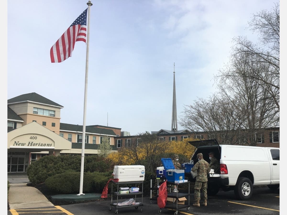 The National Guard arrives at New Horizons in Marlborough to test workers and residents for coronavirus. 