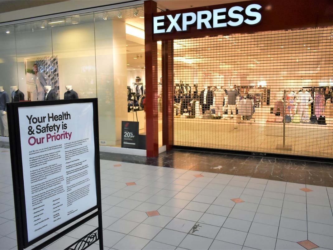 A sign at the Solomon Pond Mall in Marlborough in March shortly before the mall closed due to coronavirus.