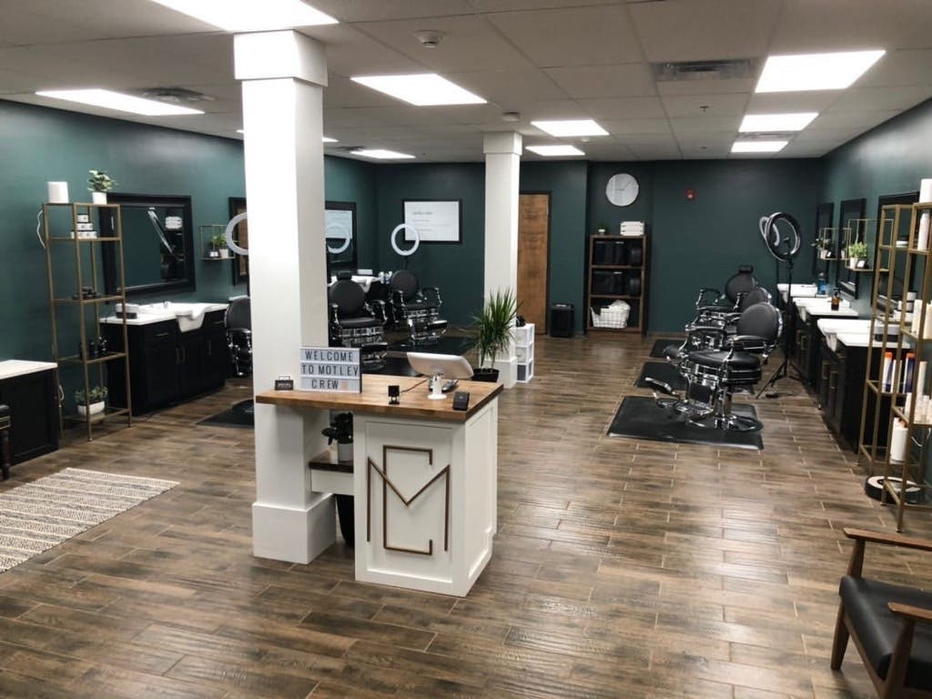 The Motley Crew barbershop in Worcester, whose owner wants to change the name of a nearby street to Motley Crew Way.