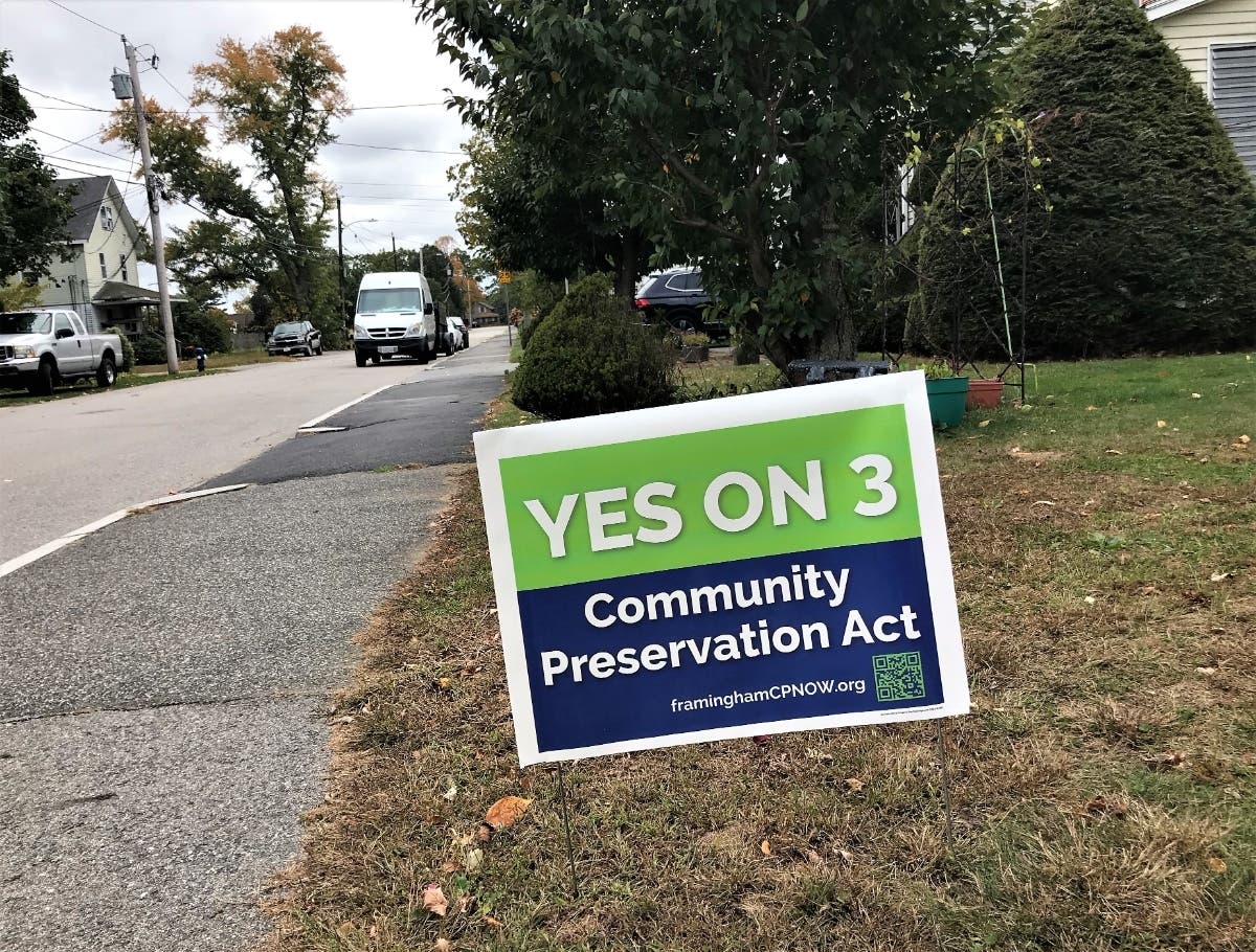 A pro-CPA sign along Cove Avenue in Framingham. 