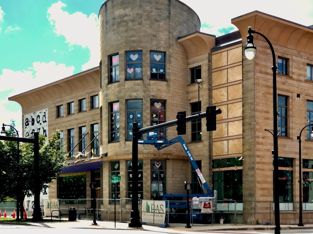 The under-construction main branch of the Worcester Public Library system. 