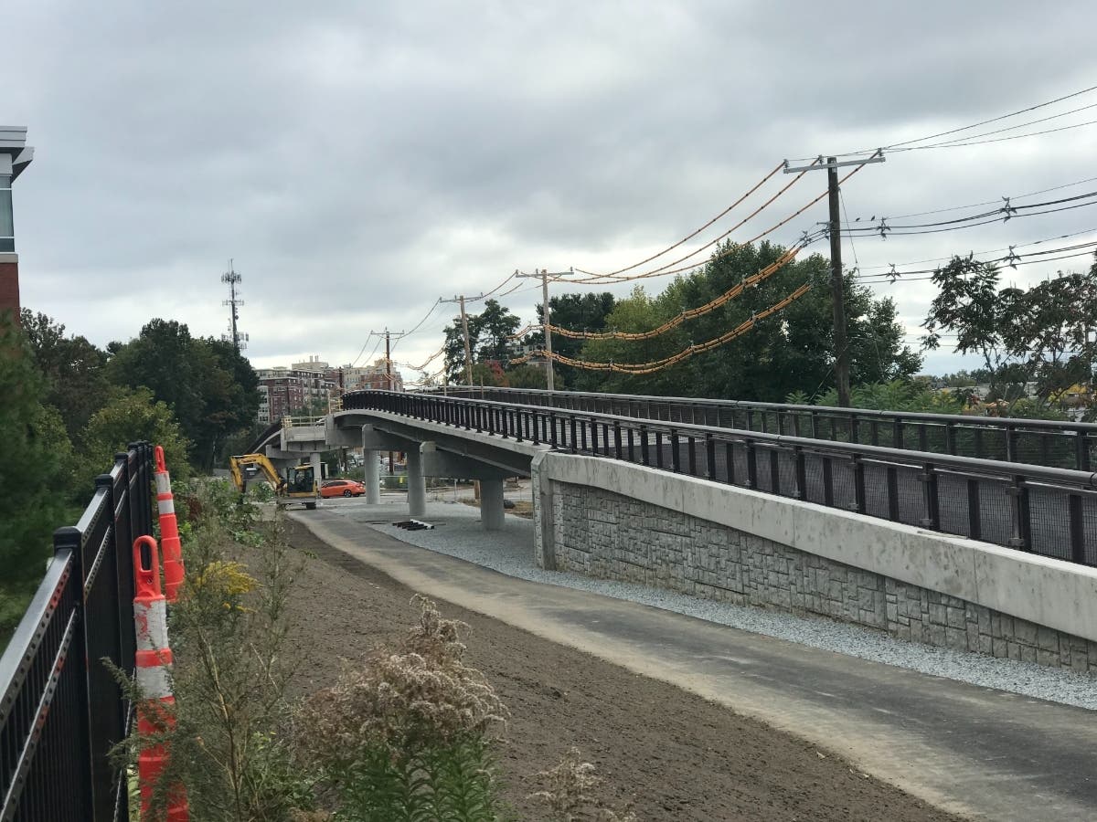 The Cochituate Rail Trail crossing near Route 30 in Framingham at the TJX headquarters. 