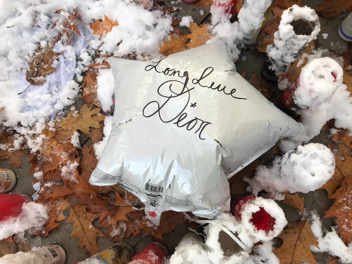 A portion of a memorial to Nawar Jabbar, 17, at Hadwen Park in Worcester.