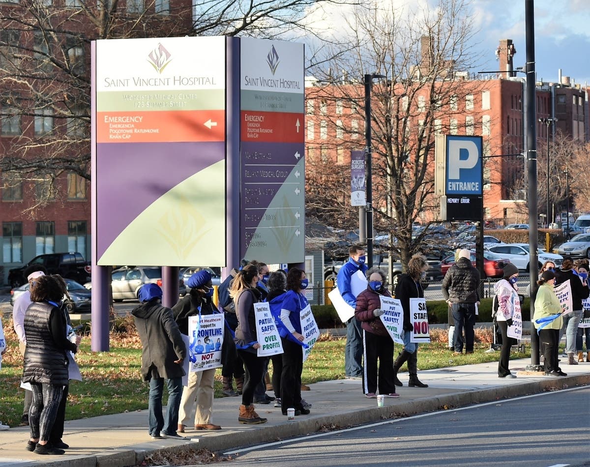 Dozens of Saint Vincent Hospital nurses picketed in December over working conditions. 