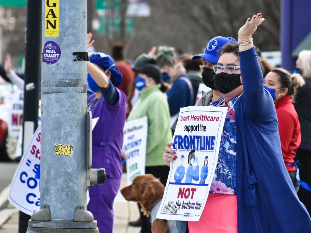 St. Vincent nurses during a December demonstration outside the hospital. 