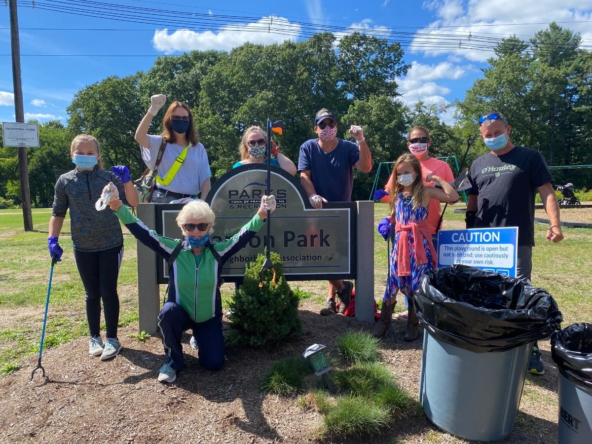 The Clean Up Framingham (now Keep Framingham Beautiful) team after an event at Reardon Park. 