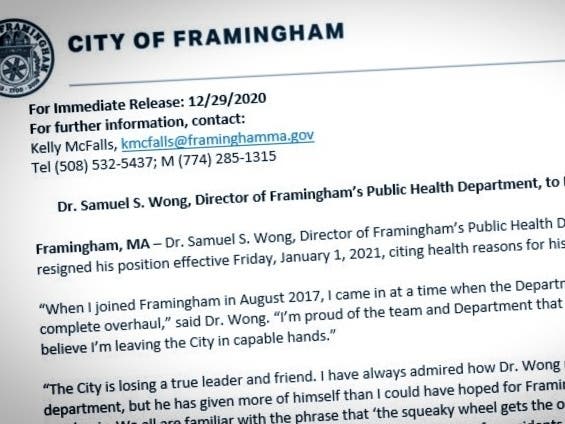 A copy of a press release prepared on Dec. 29 to announce Dr. Sam Wong's departure as health director. 