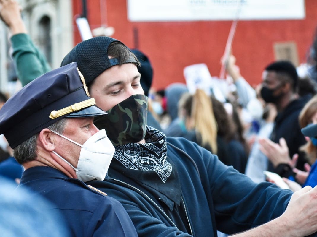 Worcester police Chief Steven Sargent at a Black Lives Matter protest on June 1. 