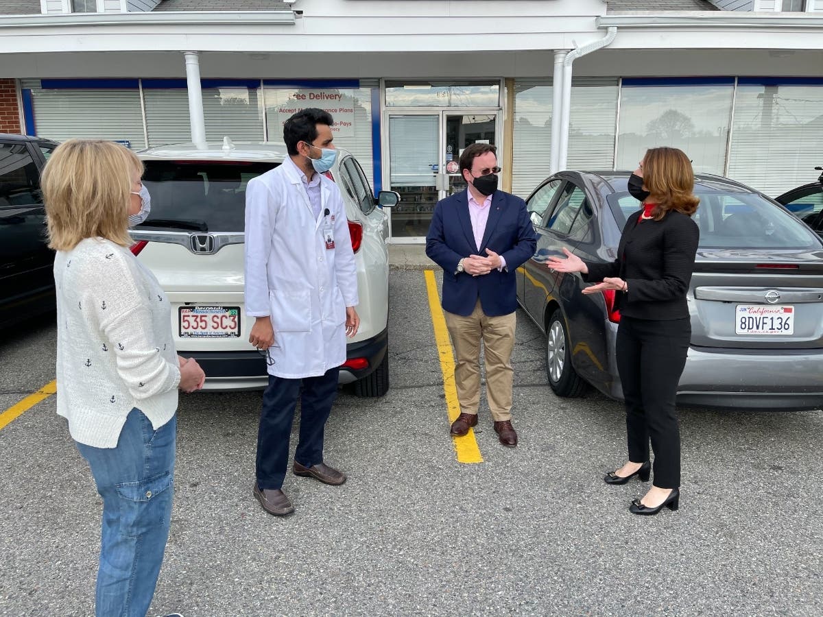 From right: Lt. Gov. Karyn Polito, Councilor Michael Cannon, MetroWest Pharmacy owner Shivang Patel and Councilor Janet Leombruno.
