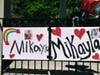 A sign hung in a gazebo at the downtown Hopkinton green, the location of a May 6 rally that drew hundreds of people seeking answers about Mikayla Miller's death. 