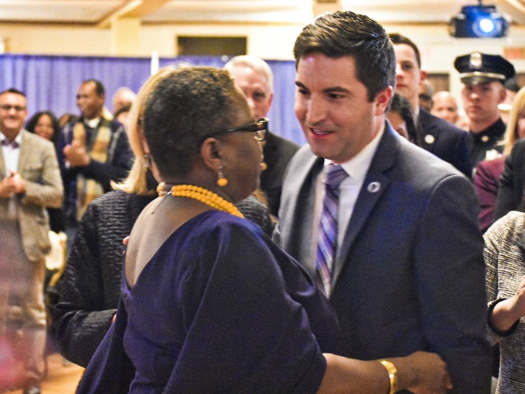 State Rep. Jack Lewis embracing Mayor Yvonne Spicer at the 2020 State of the City event. 