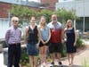 Melanie Bisbee won the Perry Volunteer Scholarship. From left to right: Bob Cole, chair of the Perry Volunteer Scholarship Committee; Rebecca Perry; Bisbee; Mark Perry; and Elaine Willey, director of Volunteer Services.