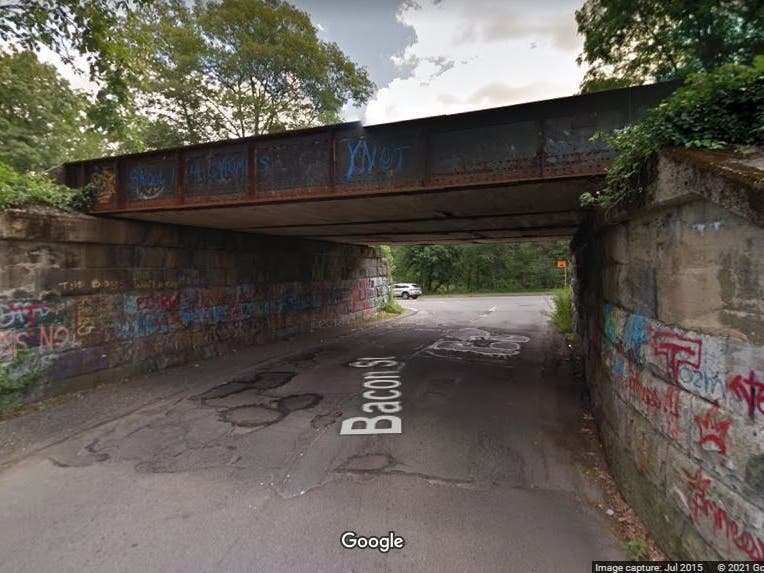 The Bacon Street rail bridge near Route 135 in Wellesley. 