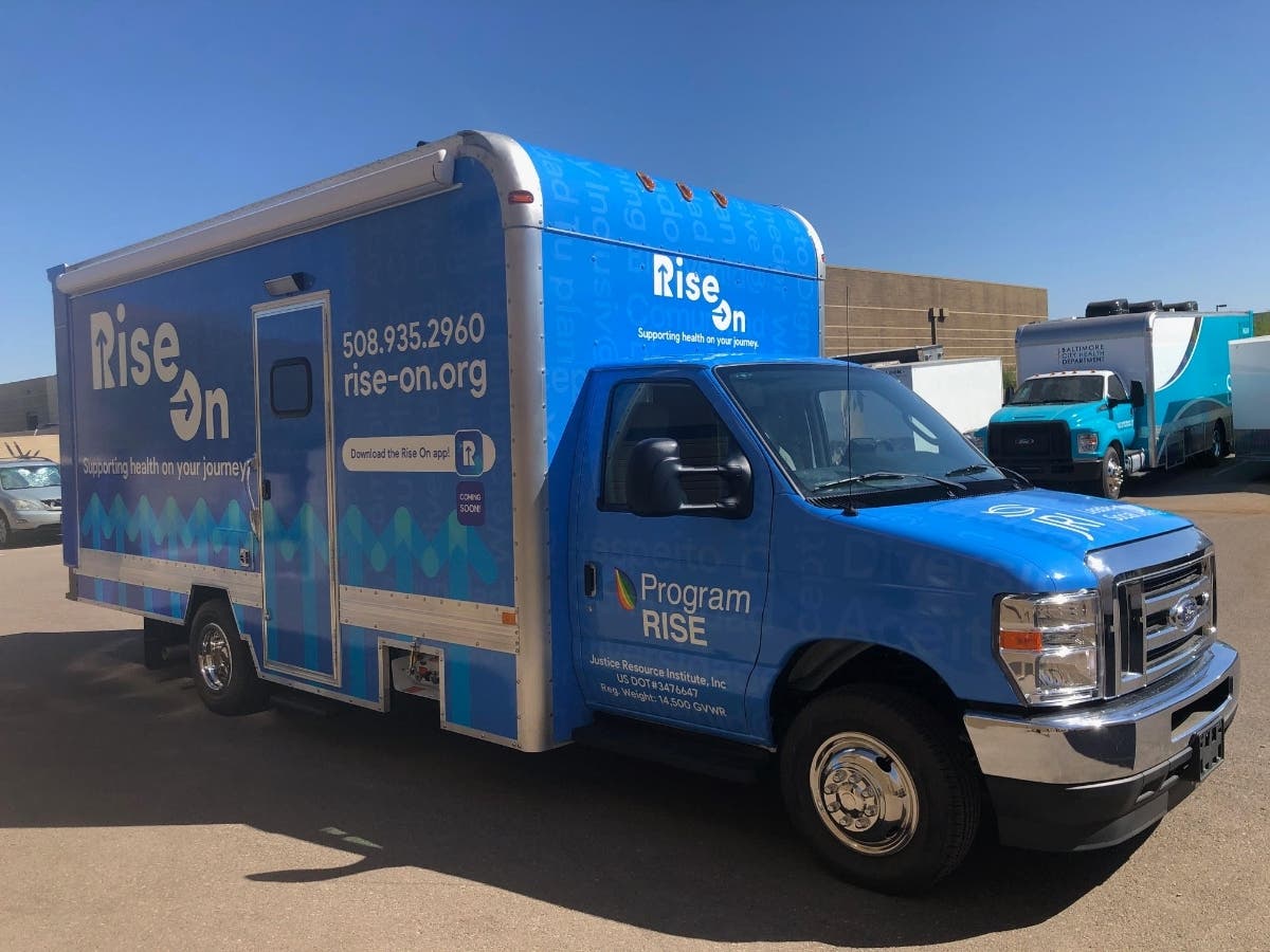 The Rise On mobile health van, which will offer a variety of services to local residents from coronavirus vaccines to condoms. 
