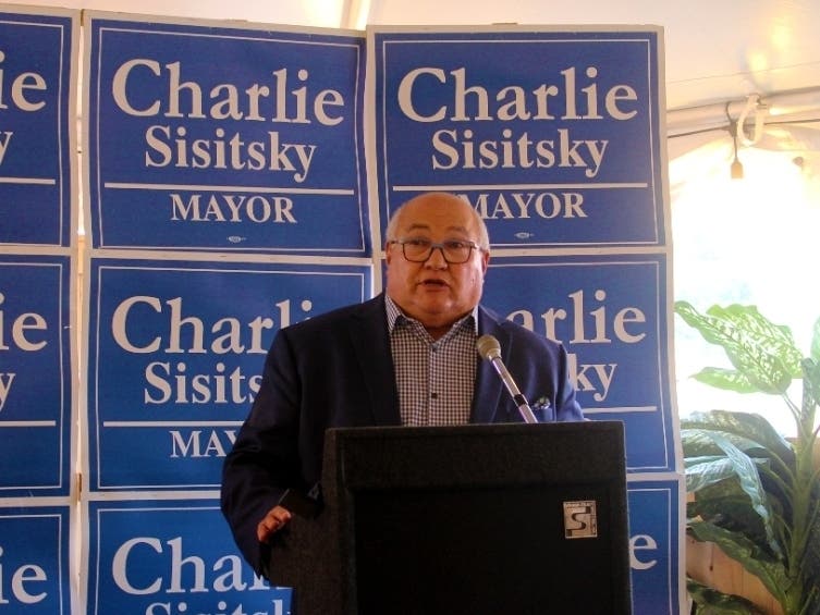 Charlie Sisitsky at a campaign launched event at La Cantina in summer 2021. 