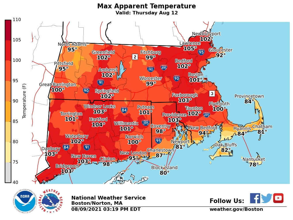 An August heat advisory showing temperatures reaching above 100 degrees. 