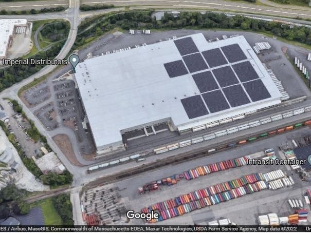 The warehouse at 150 Blackstone River Road in Worcester, home to Imperial Distributors and Mid-States Packaging.