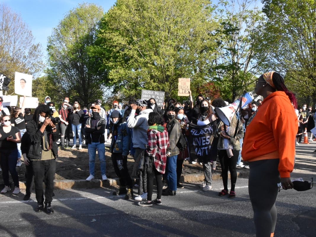 Violence In Boston cofounder Monica Cannon-Grant at a rally in Hopkinton in 2021. 