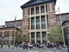 Abortion access demonstrators outside the Worcester County Superior Court building on Tuesday.