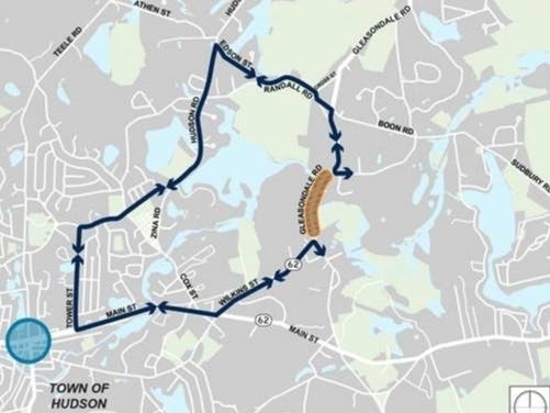 The detour route around the Gleasondale Road bridge closure this week. 