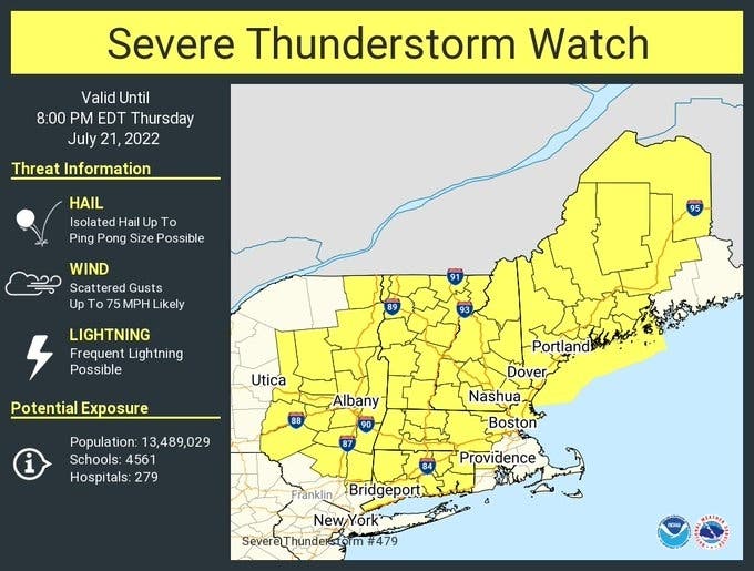 Severe thunderstorms could hit Worcester County on Thursday afternoon.