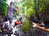 A four-member kayak team departed from under Route 146 in Worcester Thursday for a 60-mile journey down the Blackstone River to Providence.