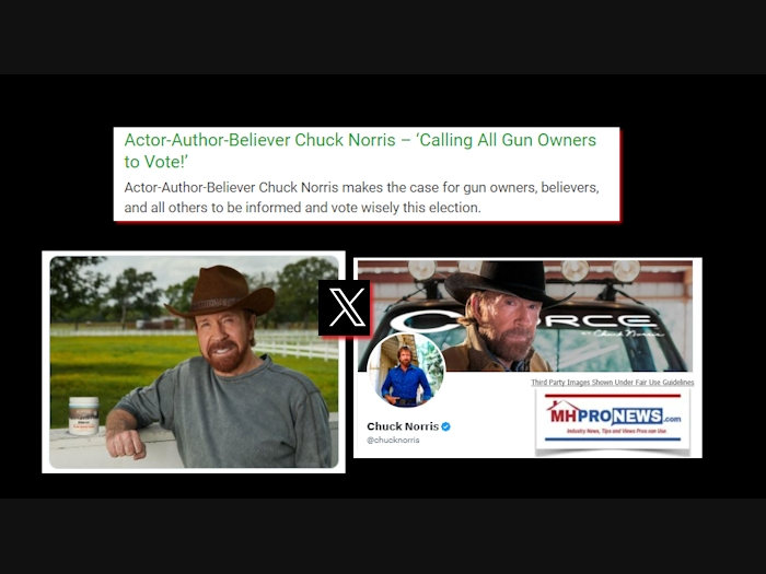 Chuck Norris photos via X with credits as shown. Text and collage credits by L. A. "Tony" Kovach for the Patch. 