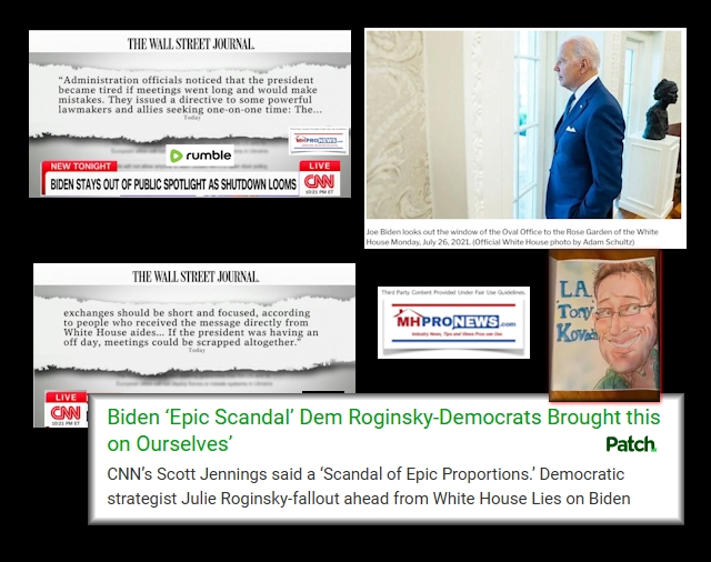 Base images credits from top, official White House photo of Joe Biden, CNN-Rumble Screen Shots. Text and other collage element credits: MHProNews' L. A. "Tony" Kovach for this Patch. 
