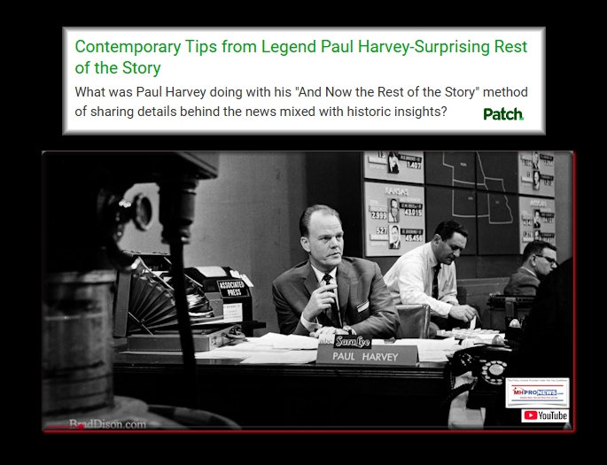 Base image credit is a screen shot from Brad Dison's YouTube page of Paul Harvey video posted below. Text and collage credits are by MHProNews' L. A. "Tony" Kovach for this Patch. 