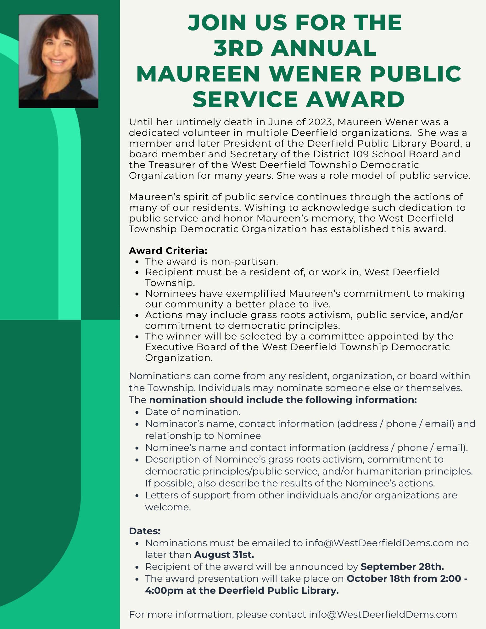 3rd Annual Maureen Wener Public Service Award Ceremony