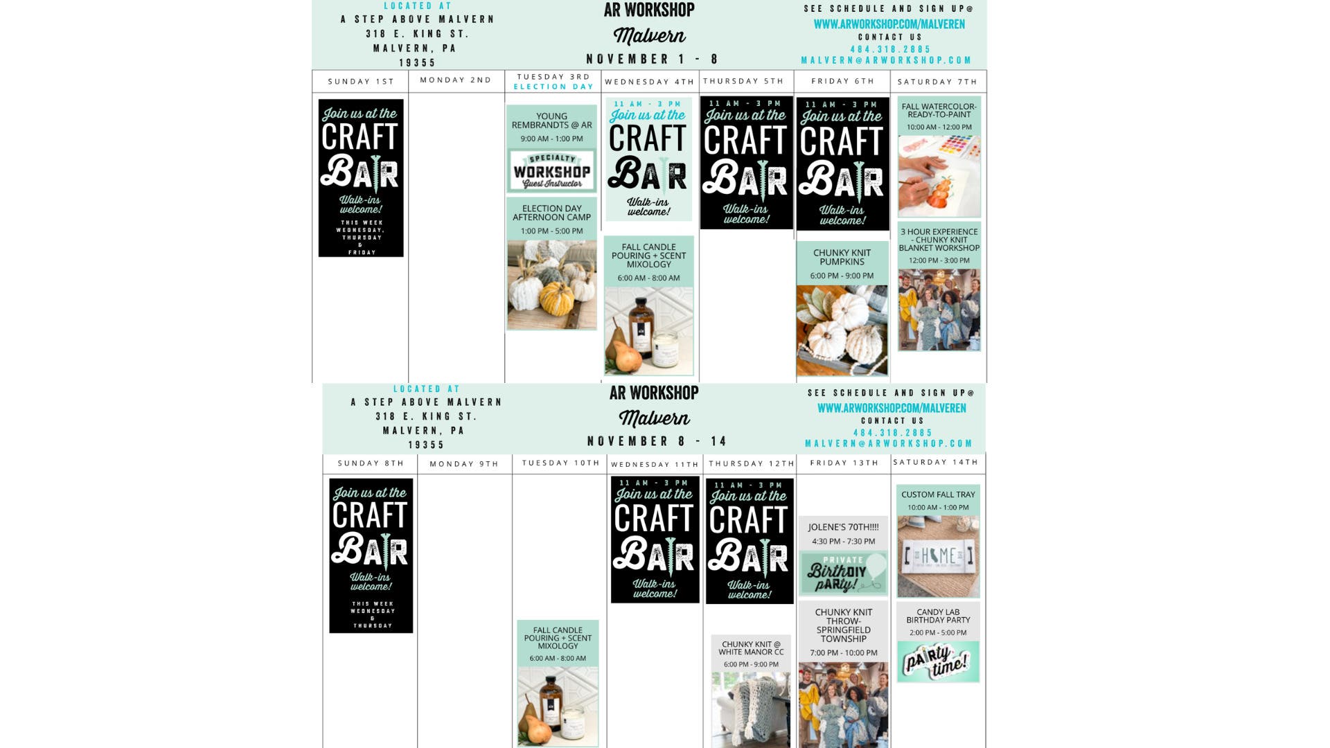 AR Workshop Malvern Schedule!