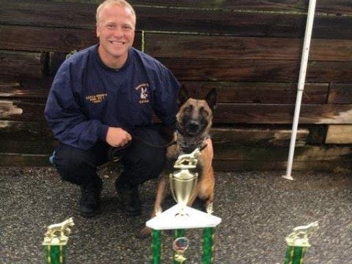 Officer Schwarting and his K9, Bowie. 