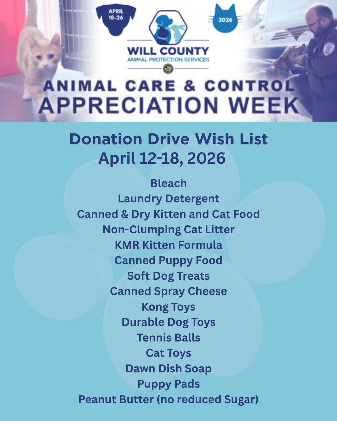 Donate Pet Supplies to Will County Animal Protection Services 