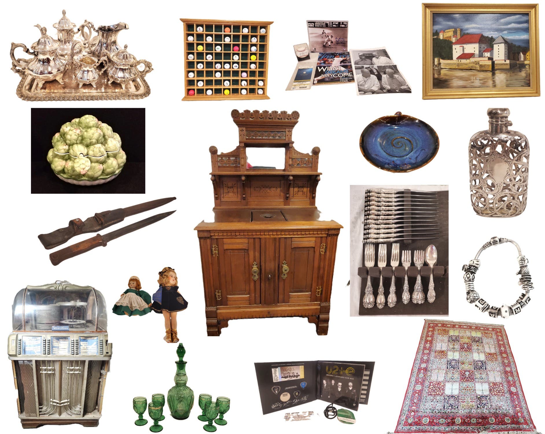 Online Estate Auction Live Now-Sterling, Collectibles, Garden Decor, Silk Rug & Much More