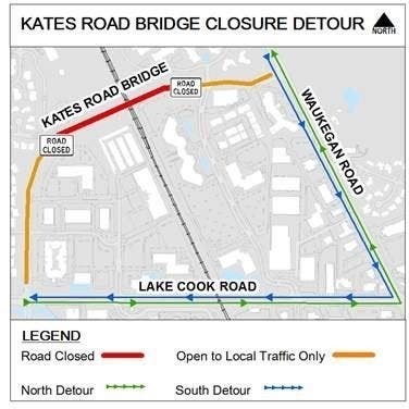 Map of detours during Kates Road Bridge closure Map of detours during Kates Road Bridge closure