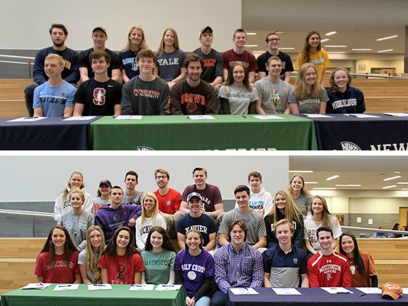 NTHS held college signing ceremonies in the fall (bottom) and spring (top) to recognize student athletes.