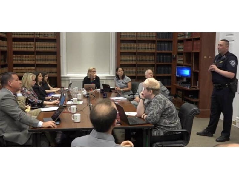 Chief Lou Jogmen explains an ordinance stiffening penalties for lying to police to the City Council on June 24, 2019.