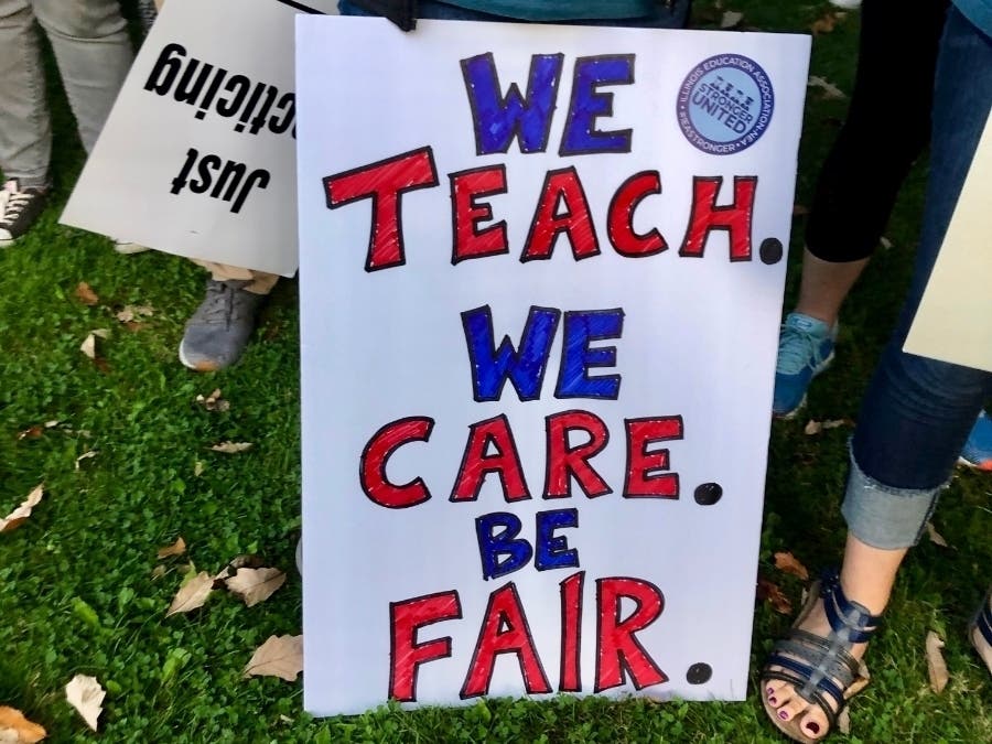 NSSD-112 teachers rallied outside the administration building ahead of a school board meeting Sept. 17, 2019.