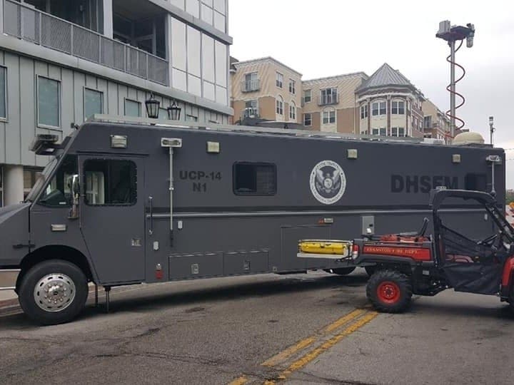 A Cook County emergency management command van was moved away from an Evanston summer festival due to concerns it would be mistaken for a federal government vehicle.