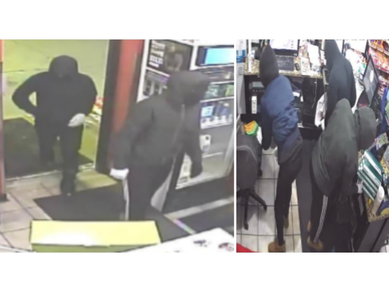 Surveillance images show three armed robbers who struck a gas station in Niles early Monday morning, police said.