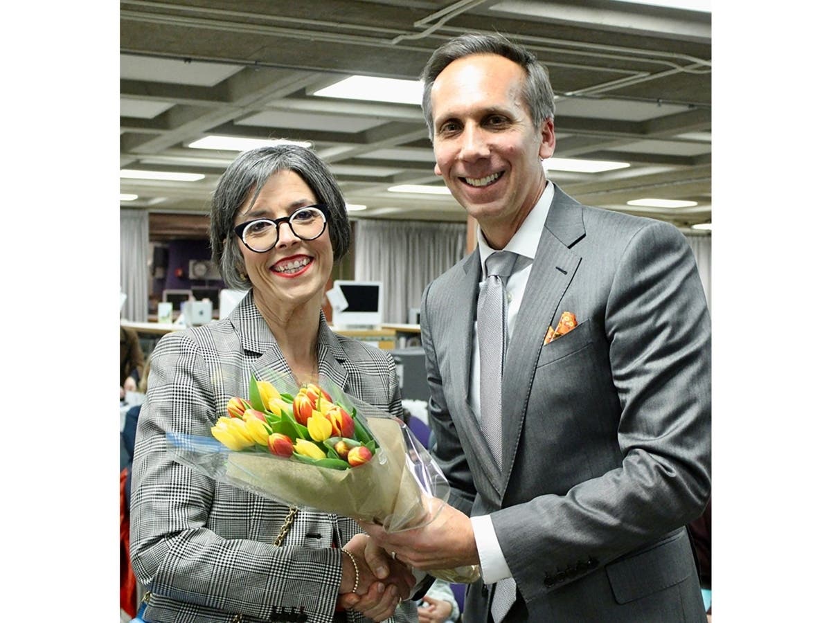 Kenilworth School District 38 Board President Evan Lukasik, at right, with incoming Superintendent Catherine "Kate" Donegan, whose contract was approved at a Jan. 29 special board meeting.