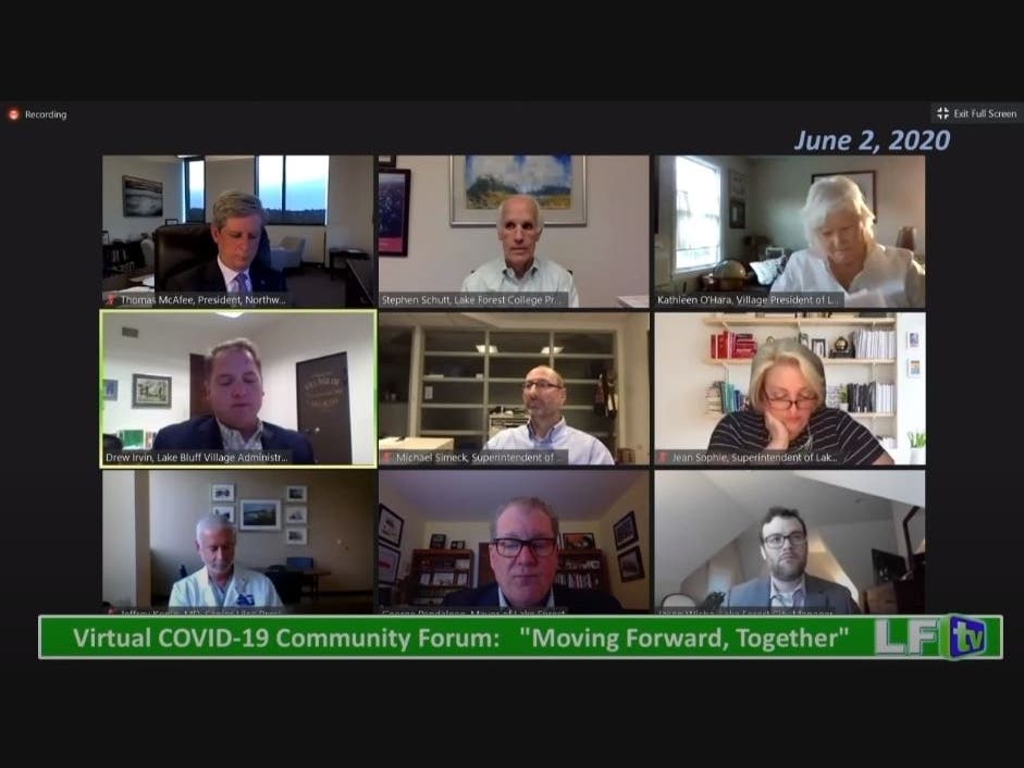 Leaders of local municipalities, school districts, Lake Forest College and Lake Forest Hospital took part in an online community forum on June 2, 2020.