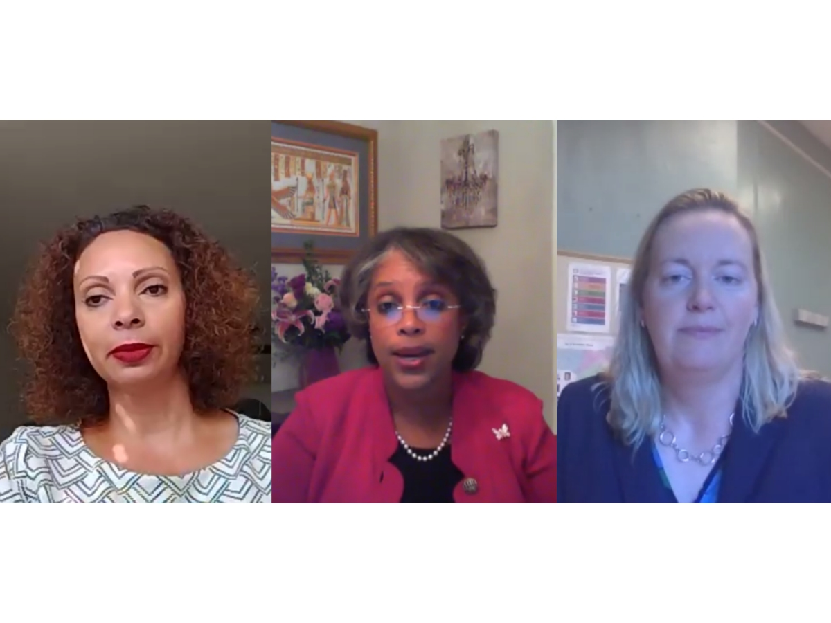 From left, Marie Peoples, Aretha Ferrel-Benavides and Erika Storle participated in an online candidates forum Wednesday evening.
