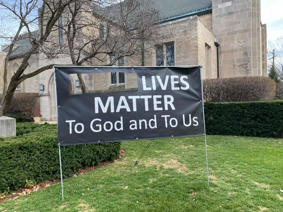 A Black Lives Matter sign outside Northminster Presbyterian Church of Evanston at 2515 Central Park Ave. was discovered vandalized on Sunday morning.