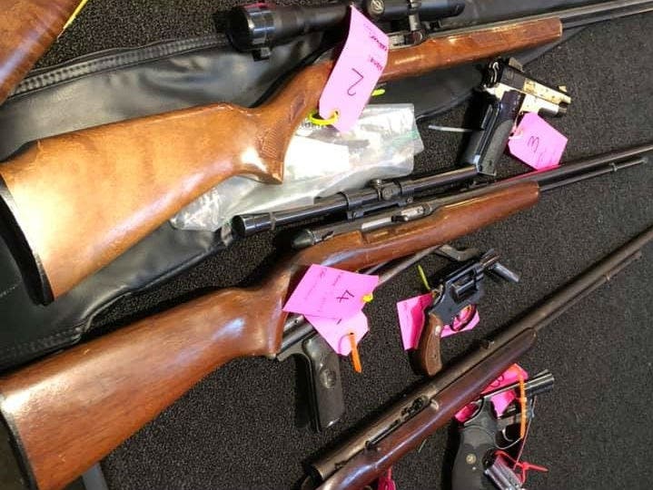 Firearms sold to to the Evanston police at a Dec. 5 gun buyback event are pictured.