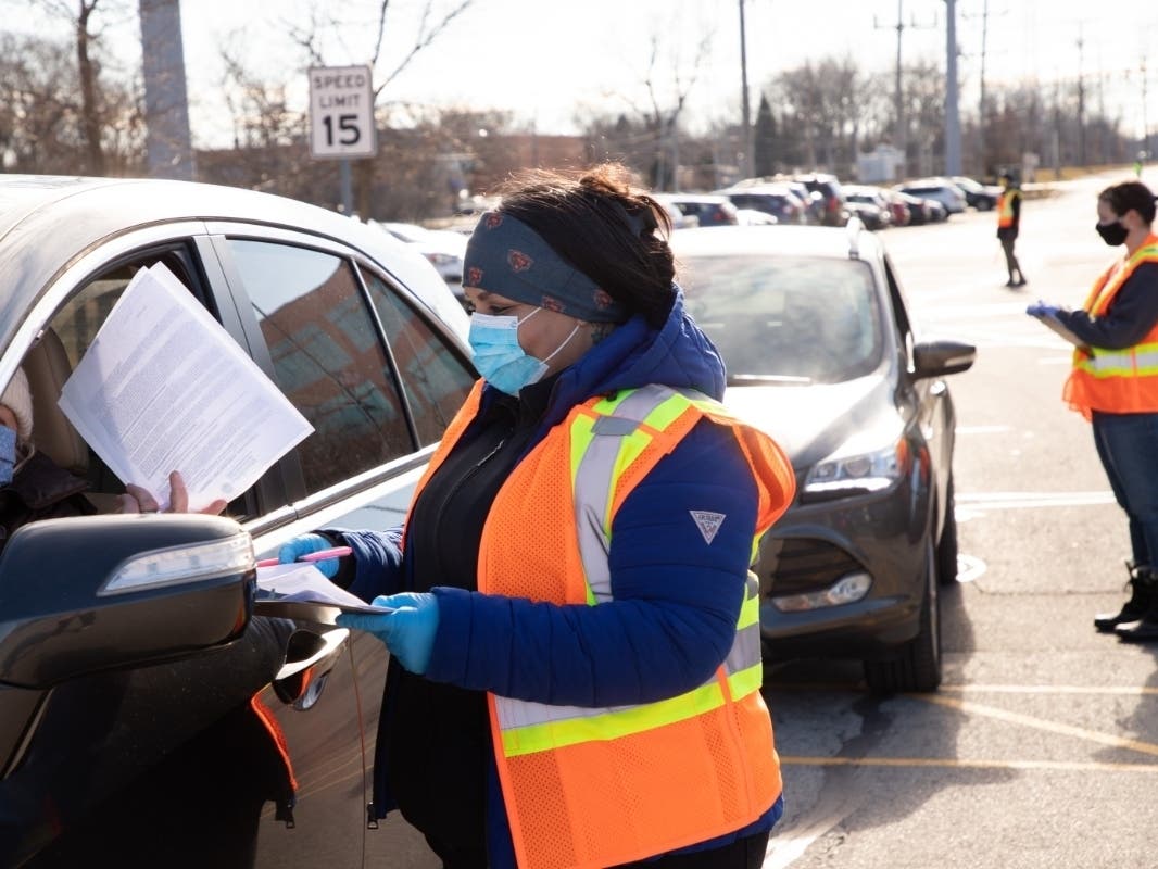 The Lake County Health Department organized several drive-thru clinics for non-hospital health care workers in the parking lot of its headquarters in Waukegan.