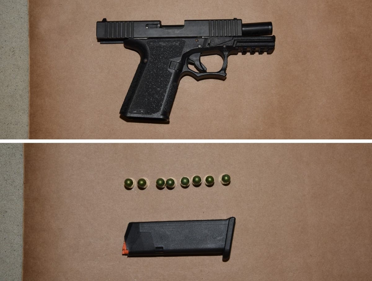 Police said they found a 9mm handgun with its serial number defaced in the hooded sweatshirt pouch of a 19-year-old Wilmette resident.