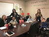 Troy Shorewood Elementary School students in teacher Bridget McMahon’s class, Morgan, Heather, Isa and Sam, with Assistant Principal Danielle Wegner, social worker Christie Peretta and counselor Kellie Calderon, prepare to be interviewed for classroom job