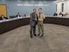 New Eagle Scout Trenton Marski was honored by the Troy Community School District 30-C School Board recently, here with School Board President Mark Griglione. 
